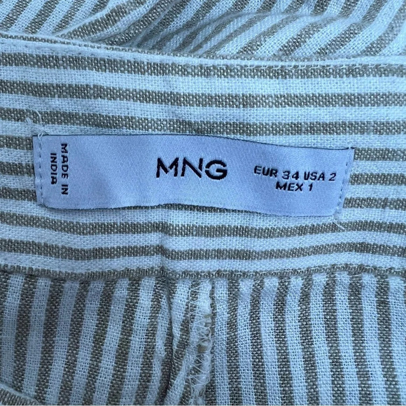 Mango Striped Linen Wide Leg Pants Cream Tan Size 2 - Picture 4 of 5